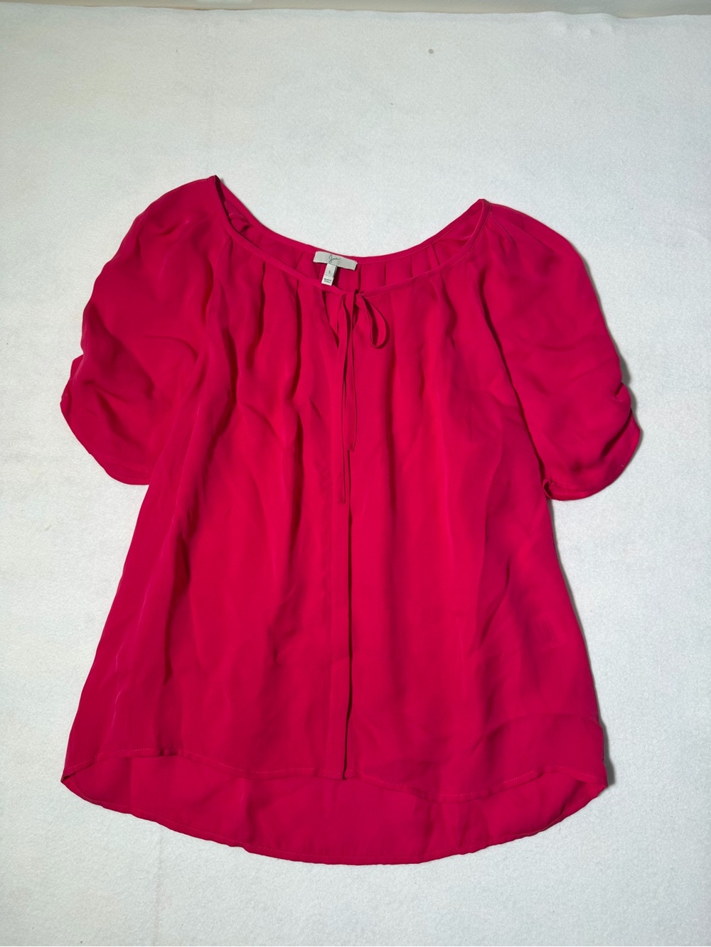 Joie Bright Fuchsia Tie-Neck Puff Sleeve Blouse